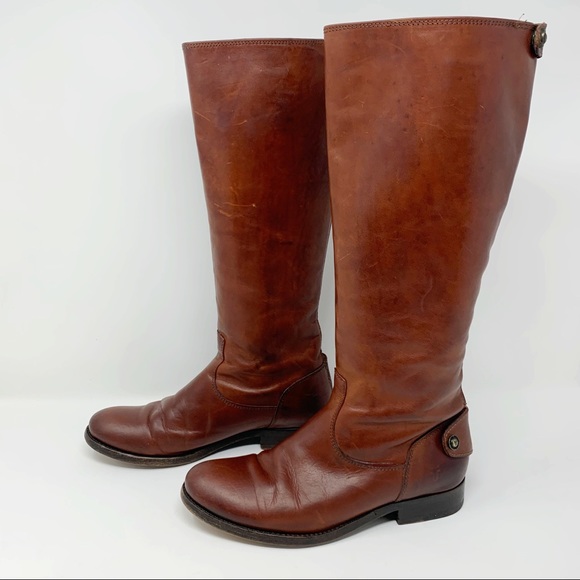 Frye Melissa Button Back Zip Classic Brown Riding Boots 6 1/2 - Picture 1 of 8
